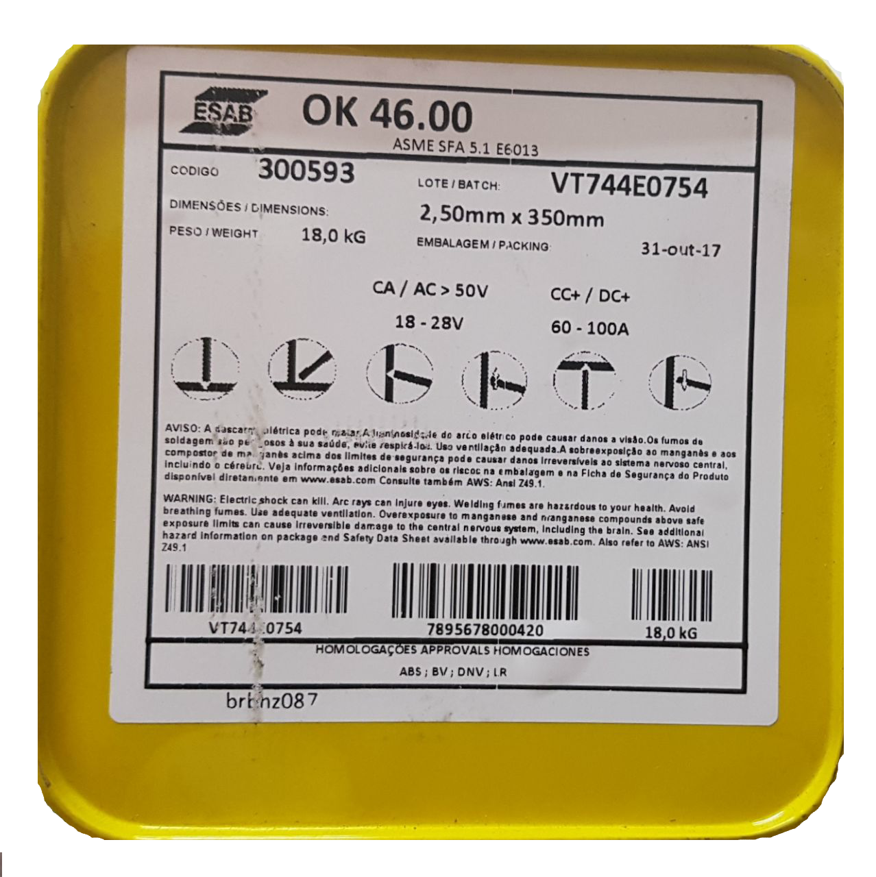 ELETRODO OK 46.00 Ø 2,50 MM ESAB